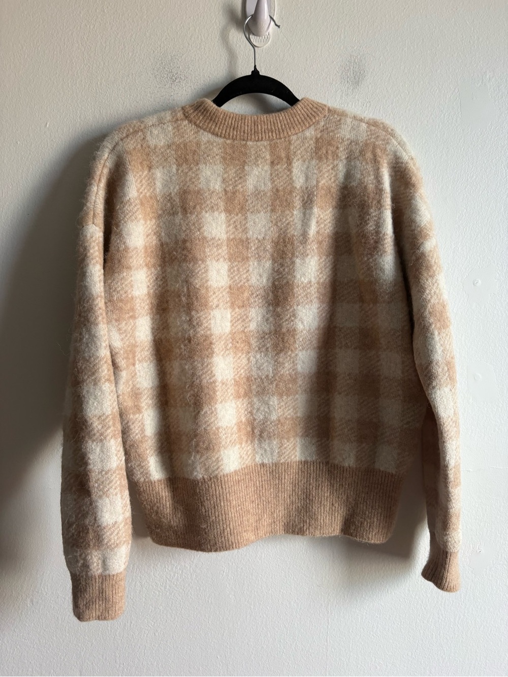 Sezane Sz M Becky Tan Checker Baby Alpaca Blend Relaxed Sweater - Picture 8 of 11